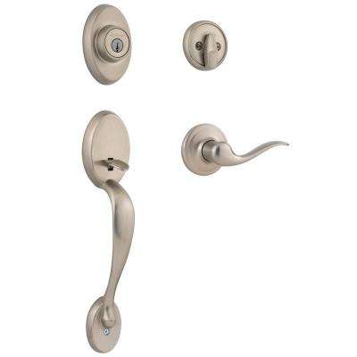 Schlage 
    Camelot Satin Nickel Single Cylinder Deadbolt with Left Handed Flair Lever Door Handleset - Super Arbor