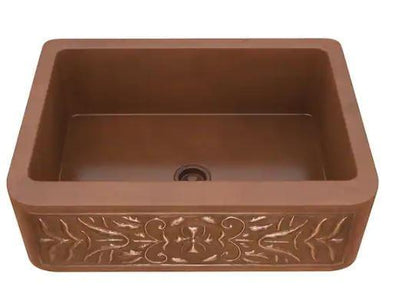 Orchard Farmhouse Handmade Copper 30 in. Single Bowl Kitchen Sink with Flower Design Panel in Polished Antique Copper - Super Arbor