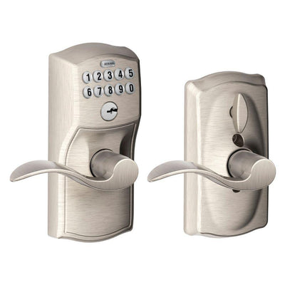 Schlage Camelot Satin Nickel Electronic Door Lock with Accent Door Lever Featuring Flex Lock - Hardwarestore Delivery