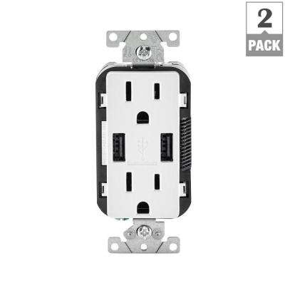 Leviton 
    Decora 15 Amp Combination Duplex Outlet and USB Charger White (2-Pack) - Super Arbor